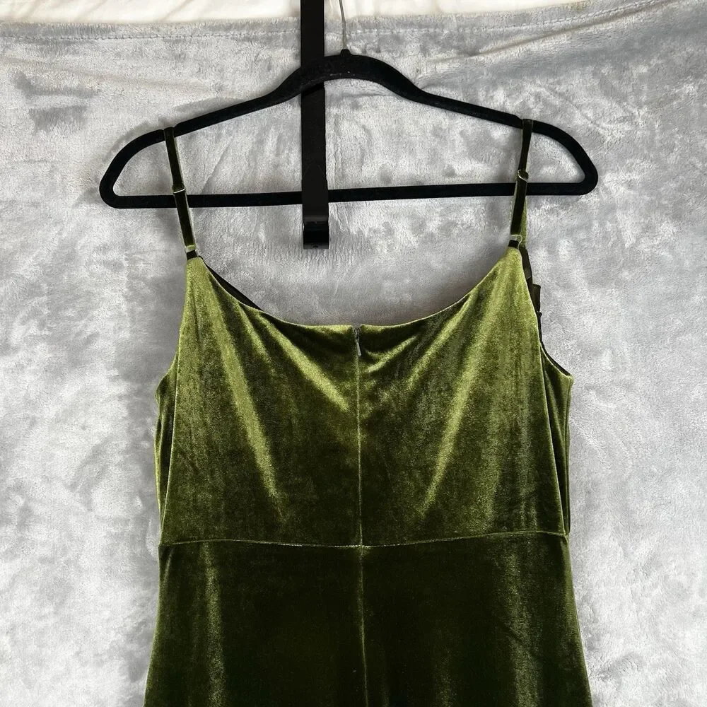 Revelry‎ Dress Sky Velvet Olive Green  Sleeveless Formal Double slits  Womens 8